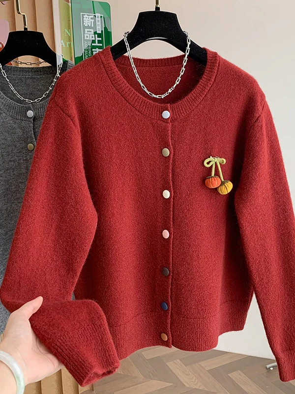 

Модный вязаный кардиган для женщин больших размеров, с круглым вырезом, на одной пуговице, в корейском стиле, свободного кроя, зимний, с длинными рукавами