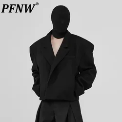 PFNW Darkwear Minimalist Silhouette Woolen Suit With Hidden Button Black Loose Jacket Top For Men And Women High Quality Clothes