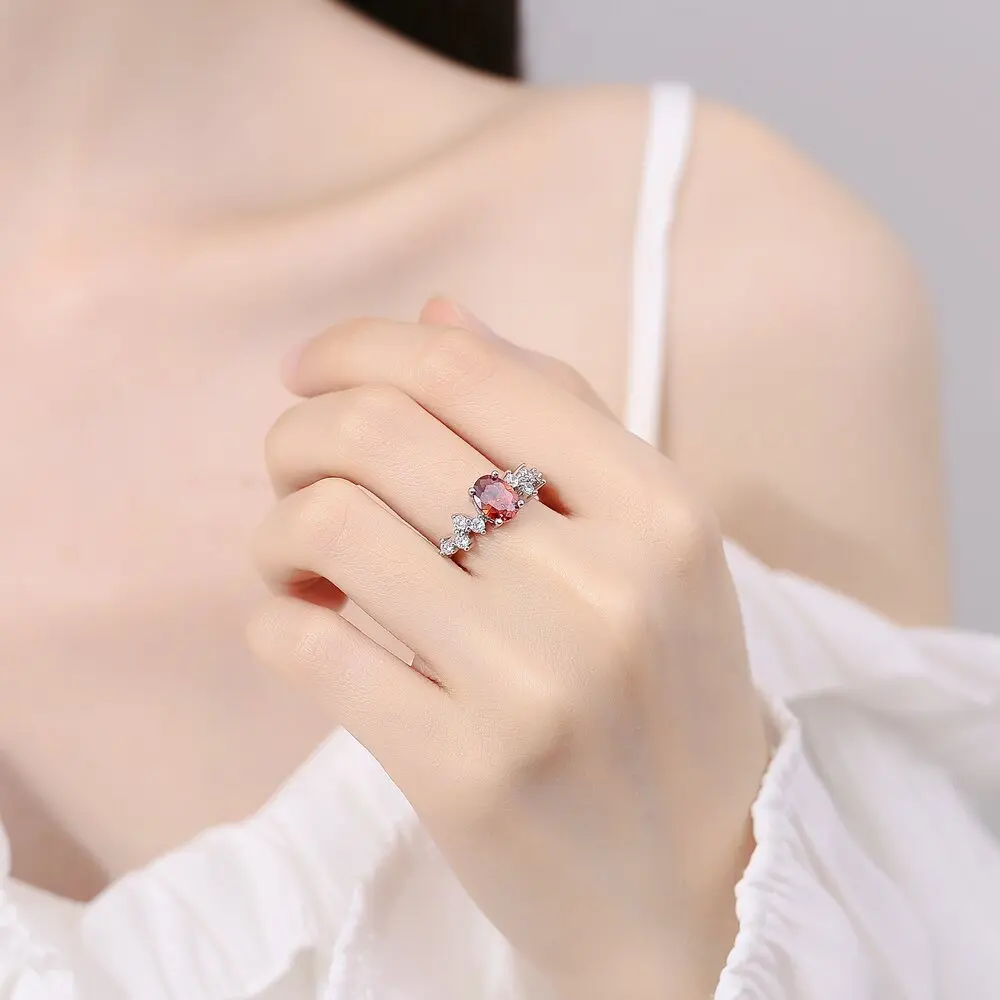 Fashion 925 sterling silver inlaid AAAAA pomegranate red zircon ring female open adjustable index finger ring light luxury niche