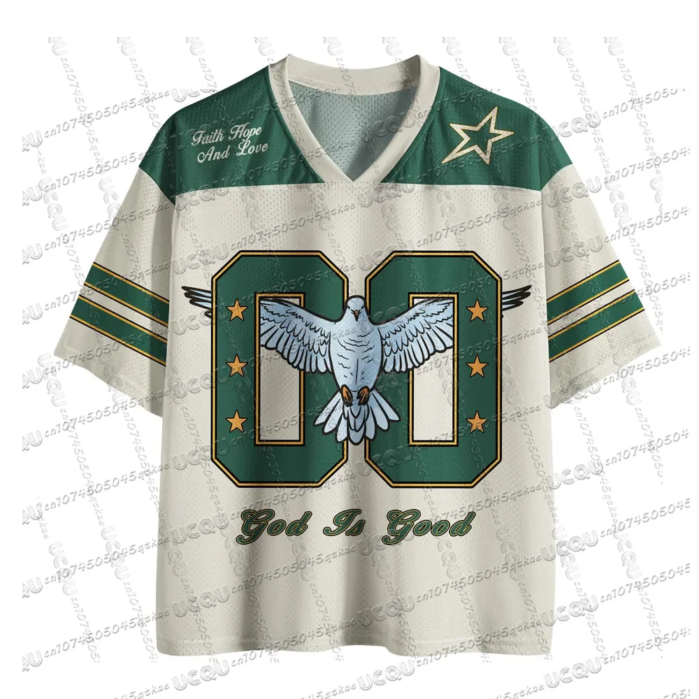 God Is Good&Pigeon Mesh Jersey T-shirt American Hot Selling Y2k StreetWear Short Sleeve Summer Women's Party Vacation Casual Top