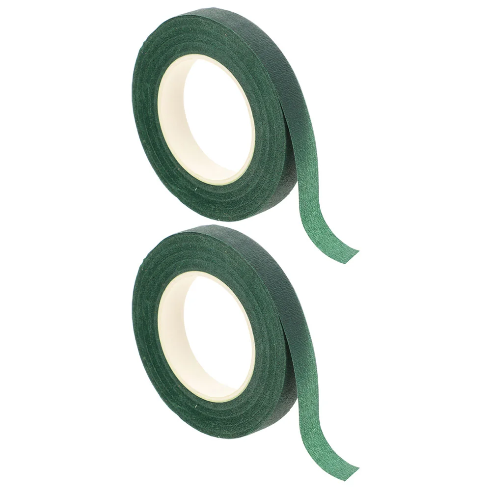 2 Rolls Floral Paper Tape Two Sided Dark Green Stem Wire Bouquet Arrangement Tool