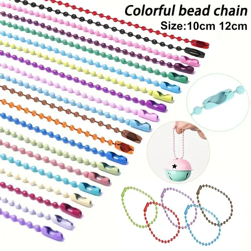 25pcs/Lot  Iron Colorful Ball Bead Chain Fits KeyRing Key Chain Dolls Label Hand Tag Connector DIY Jewelry Making 10/12cm