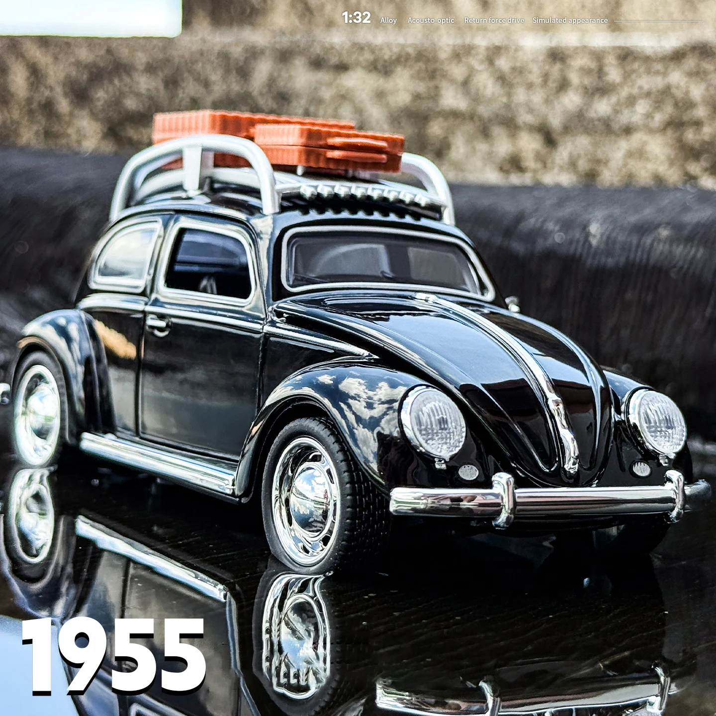 1:32 Beetle 1995 coche clásico de aleación modelo de coche sonido y luz tirar hacia atrás juguete para niños coleccionables regalo de cumpleaños