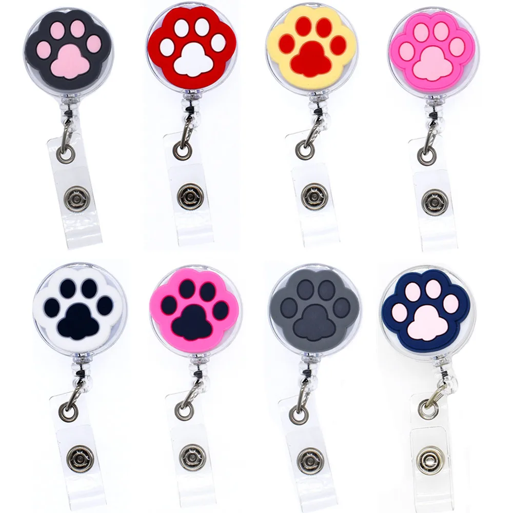 Lovely High Quality Badge Holder Clip Nurse Doctors Name Card Holder Retractable Badge Holder Cartoon Cat Paw ID Card Holder