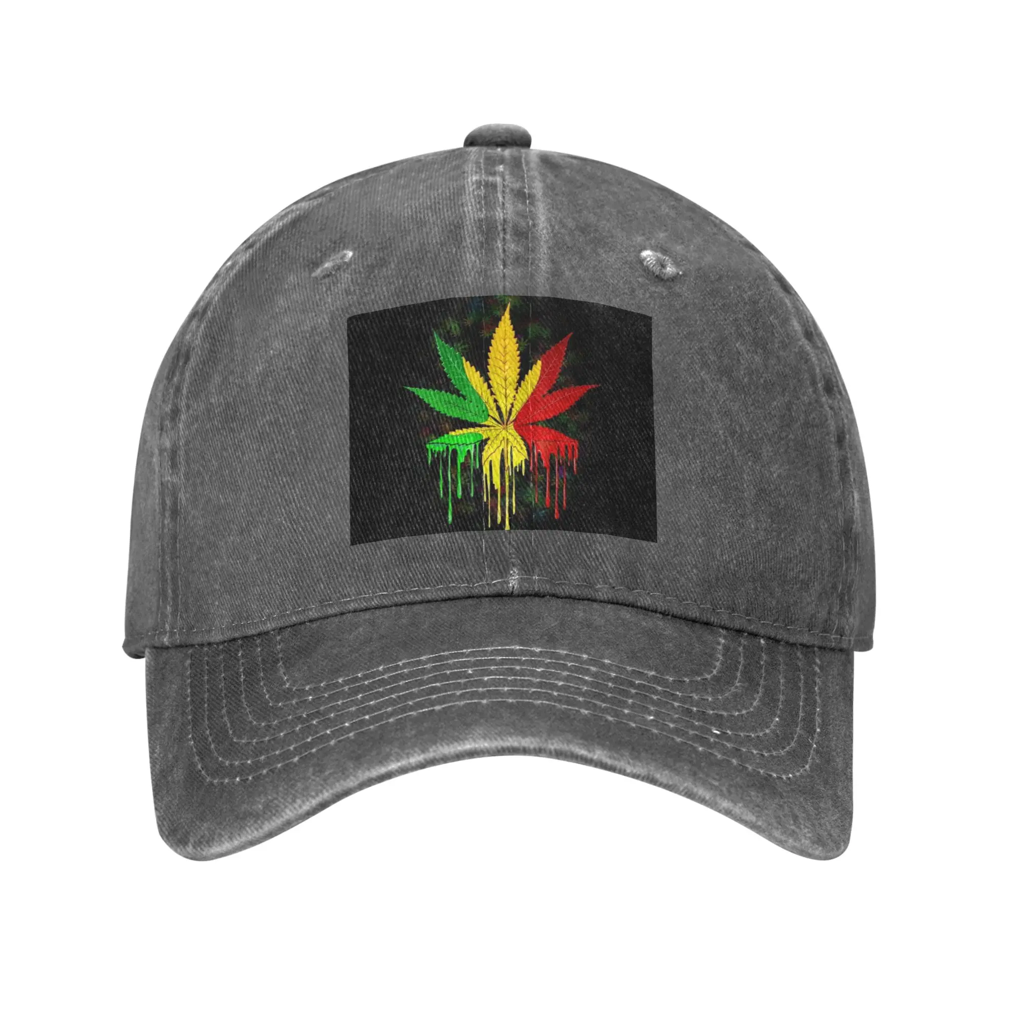 Rasta Colors Leaves Nature Pattern Washed Denim Cap Casual Baseball Caps Adjustable Hat Summer Unisex Baseball Hats