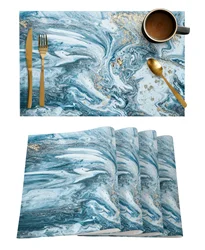 4/6 Pcs Placemat Marble Blue And Gold Abstract Kitchen Placemat Home Decoration Dining Table Mats Coffee Coaster Mat