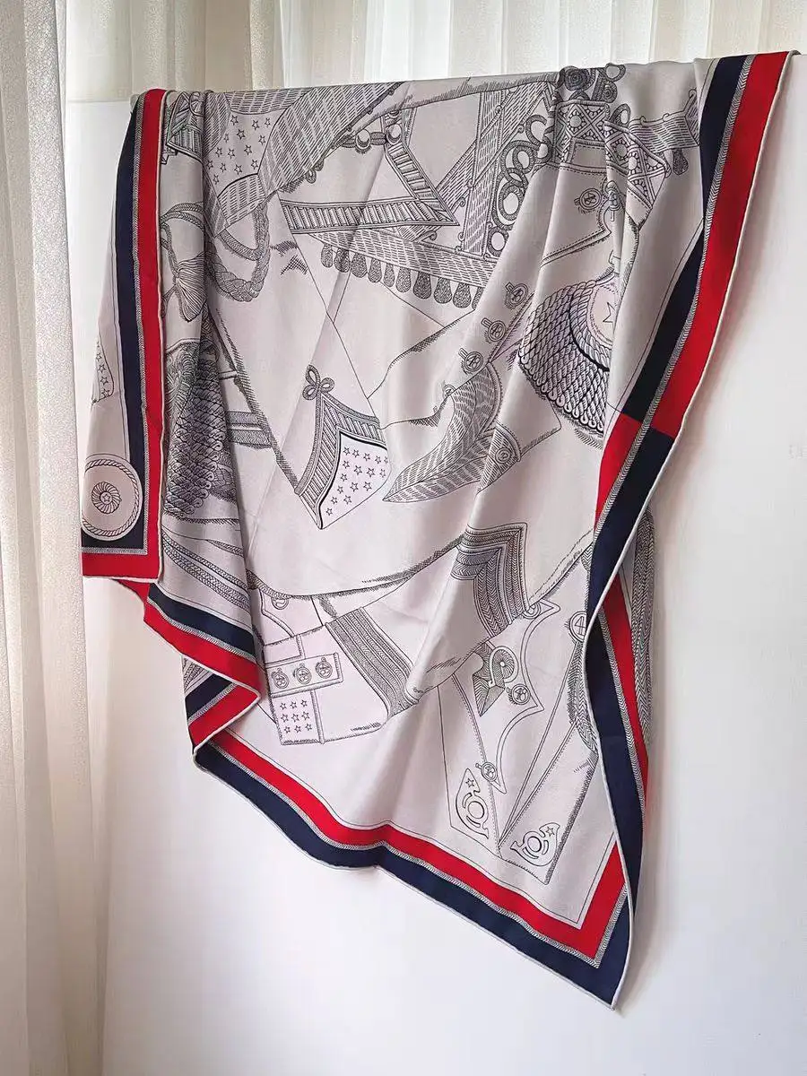 

Винтажный зимний шарф-платок для женщин, из смесовой шелковой и шерстяной ткани, подарок для мамы и любимой, с окантовкой в стиле Hermès, 135 см