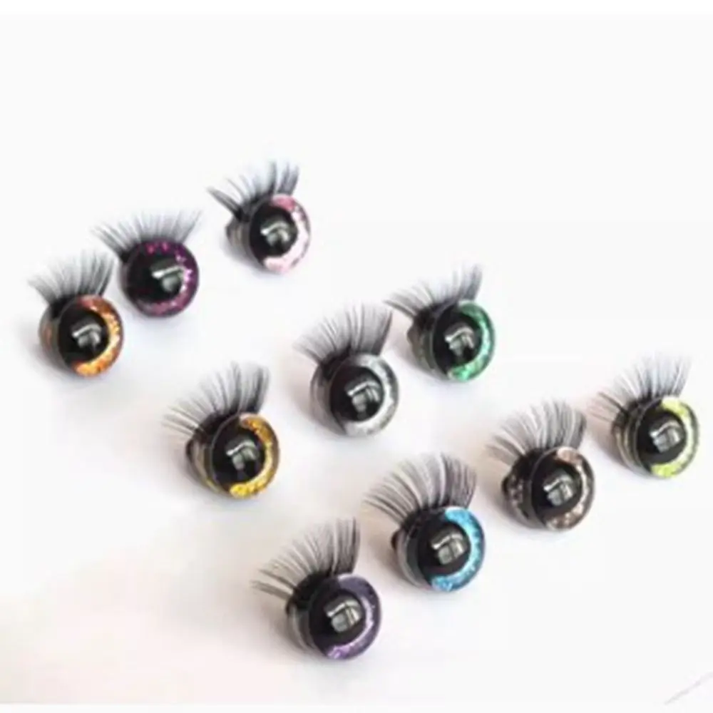 1 Pair 12mm 10 Colors Glitter Crystal Eyes Crafts with Eyelash Bear Animal DIY Dolls Puppet Accessories Stuffed Toys Parts