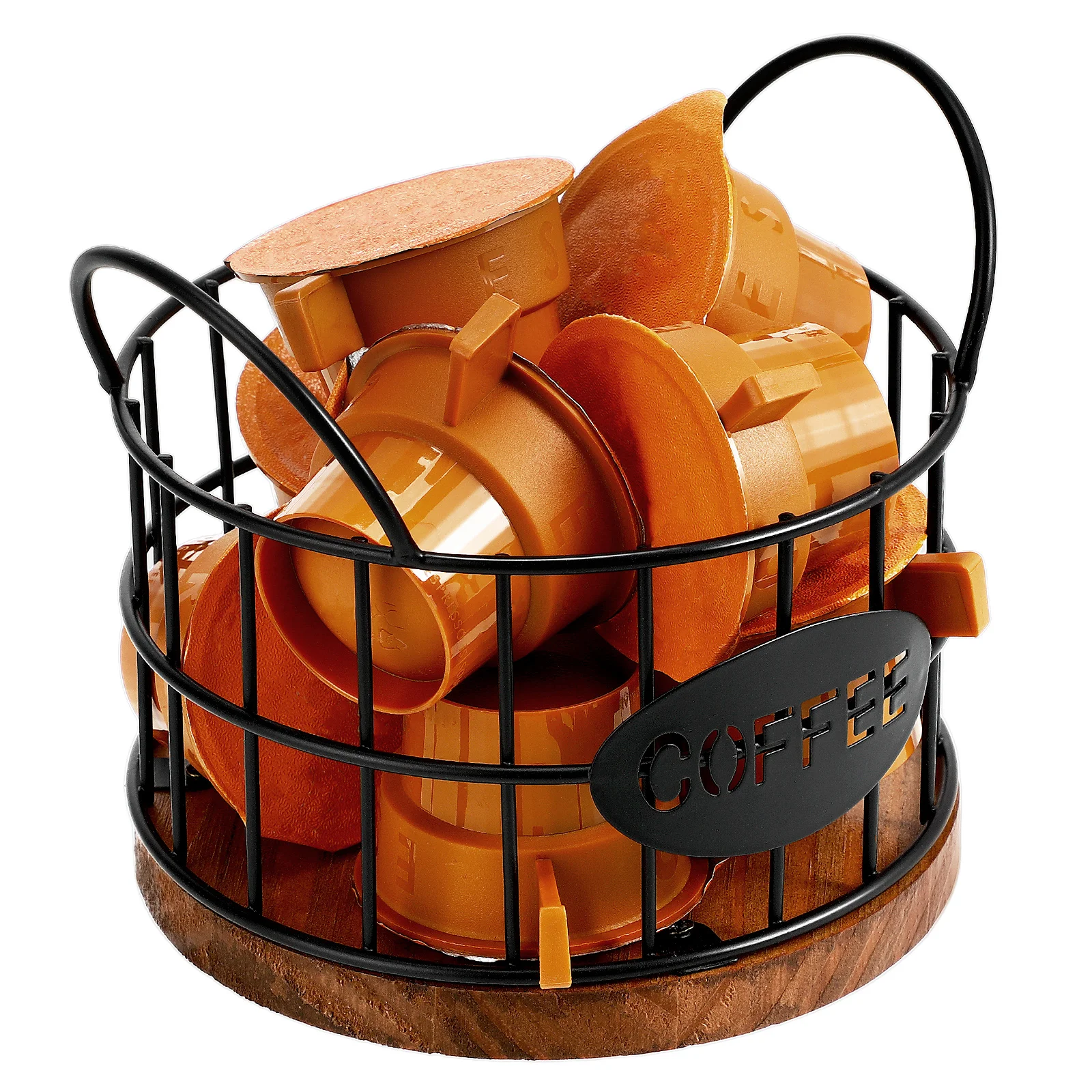 

Coffee Storage Basket Wire Holder Capsule Container Office Accessories Wood Iron Organizer Fruit Snack Kitchen Solution