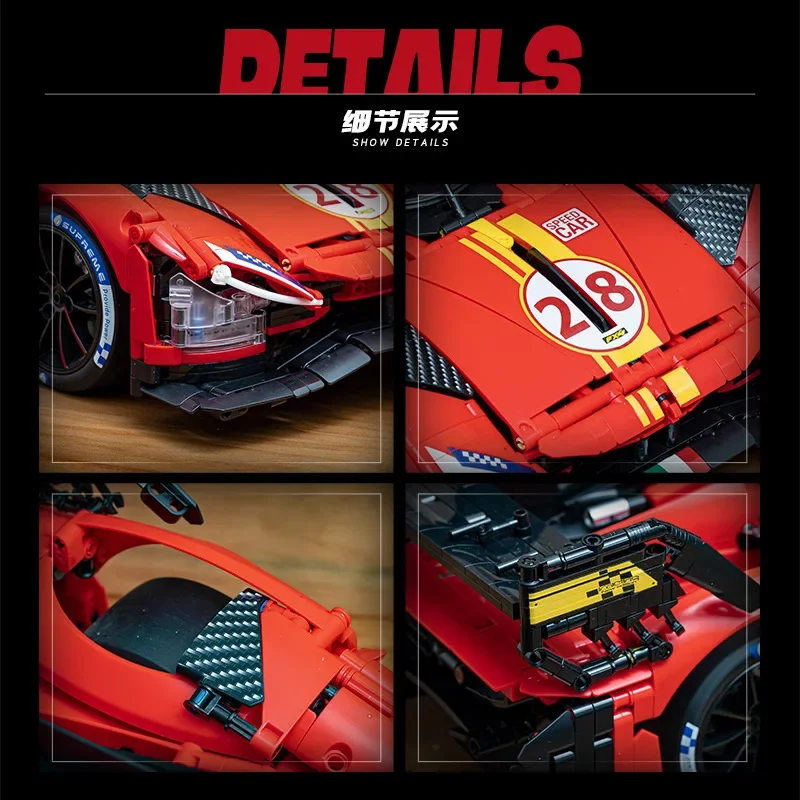 499P rouge Le Mans Super voiture 1:8 échelle grands blocs de construction Kits, modèle de voiture de sport jouet pour adultes enfants, bricolage assemblage cadeau d'anniversaire