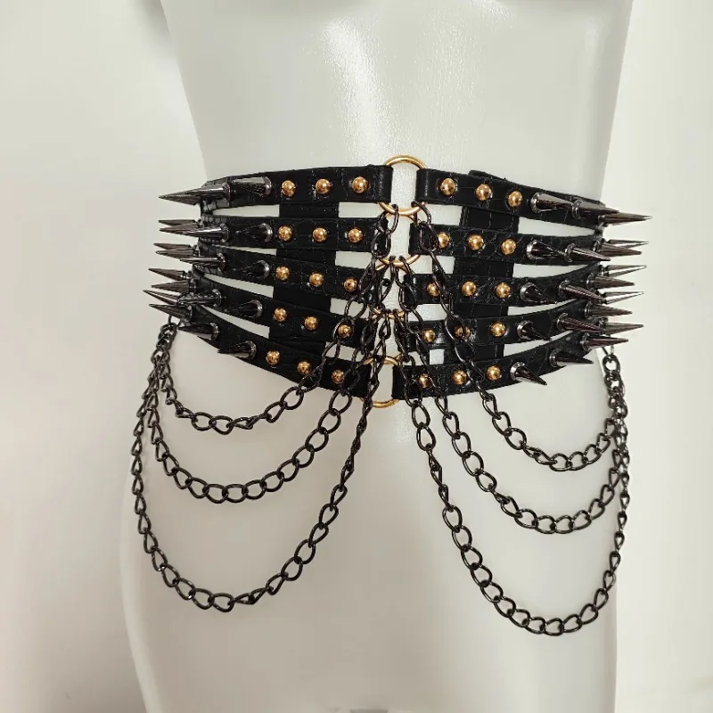 Aksesori Pakaian Segel Sabuk Desain Populer Paku Keling Rantai Jalan Punk Subkultur Gadis Lembut Cummerbunds Milenium Y2K Amerika