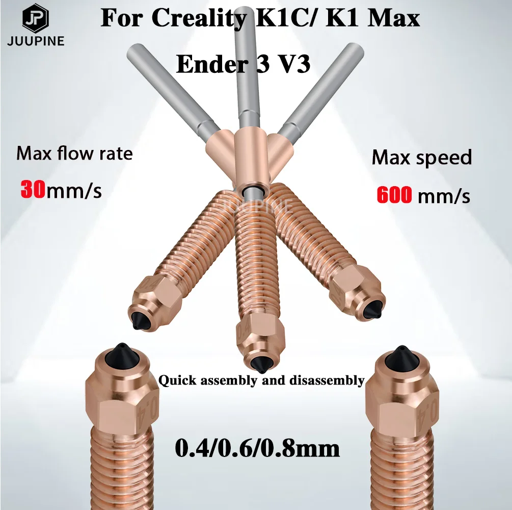 Upgraded K1 Nozzle Quick-Swap Nozzle Kit 0.4/0.6/0.8mm K1C High-Flow Printing  For K1 Max K1C Ender-3 V3 3d Printer Hotend