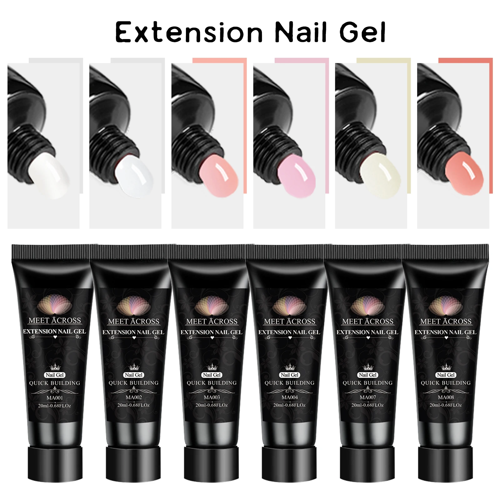 MEET ACROSS 6/8Pcs Extension Gel Nail Polish Set 20ml Pink Nude Fluorescent Glitter Quick Building Hard Gel Varnish Manicure