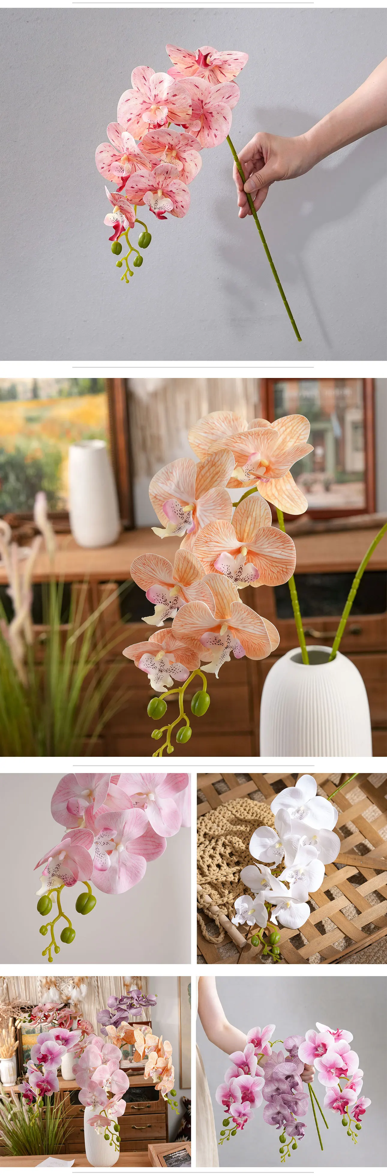 5 Stück Künstliche 7-Kopf-Phalaenopsis-Orchideen mit Echtem Touch für Heimdekoration, Schmetterlingsorchideen für Party, Hochzeit, Tisch-Blumenarrangement – Detail 7