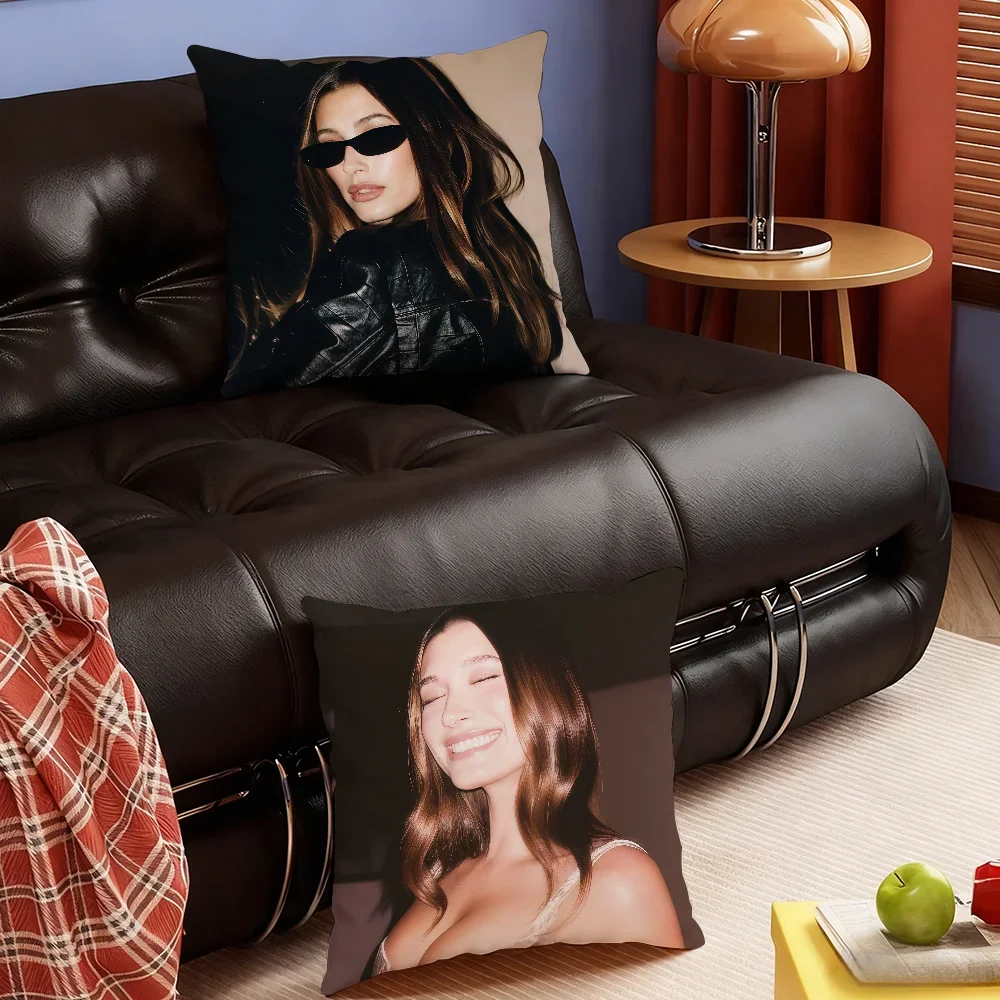 Model H-Hailey B-Bieber-S cushion cover Soft Smooth Pillow Case Hidden Zipper Washable Decorative Couch Office Gift