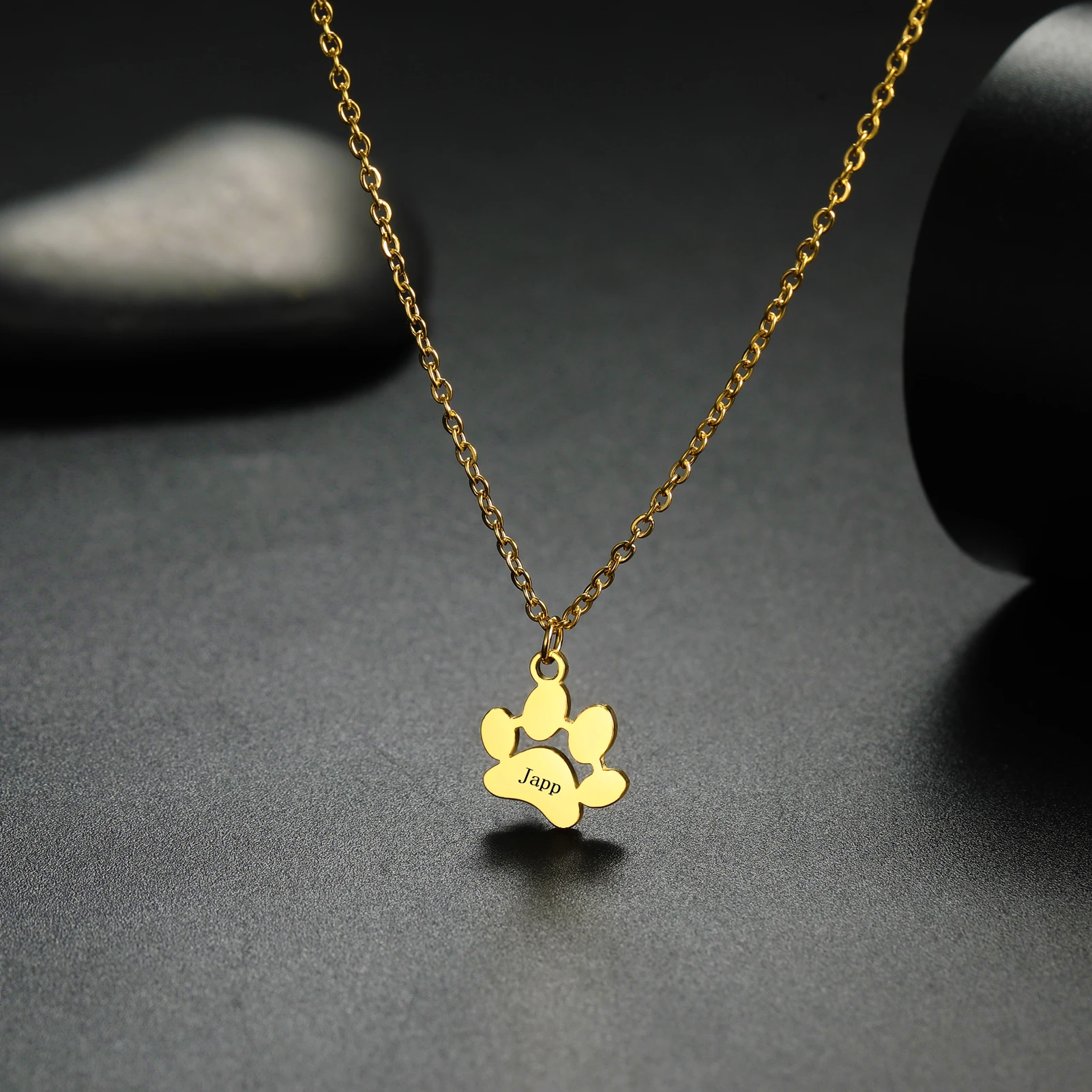 Sipuris Dog Paw Custom Engrave Name Necklace For Women Men Stainless Steel Hip Hop Pet Pendant Jewelry Gifts For Pet Lovers