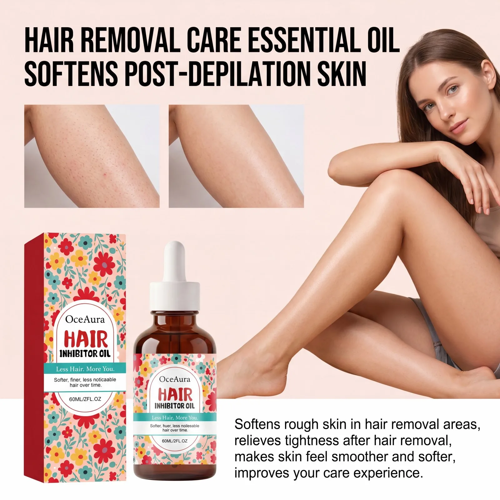 Hair Inhibitor Oil Post Depilation After Shave Smoothing Body Moisturizer Slow Hair Regrowth Essential Oil Legs Arms Bikini 60ml