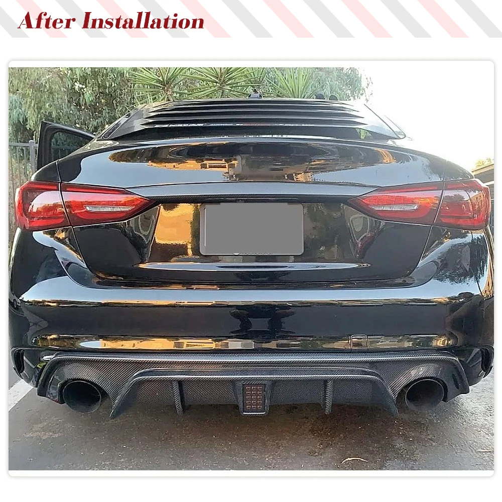 Carbon Fiber Car Rear Diffuser for Infiniti Q50 Base Sport Sedan 2018-2023 Rear Bumper Spoiler With Red LED Brake Light Spoiler