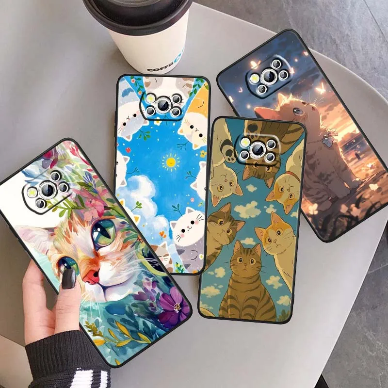 

Popular Art Cat Flower Cute For Xiaomi Mi Poco F3 F4 F5 F6 X3 X4 X5 X6 X7 M3 M4 M5s M5 M6 GT Pro 5G Black Cover Phone Case