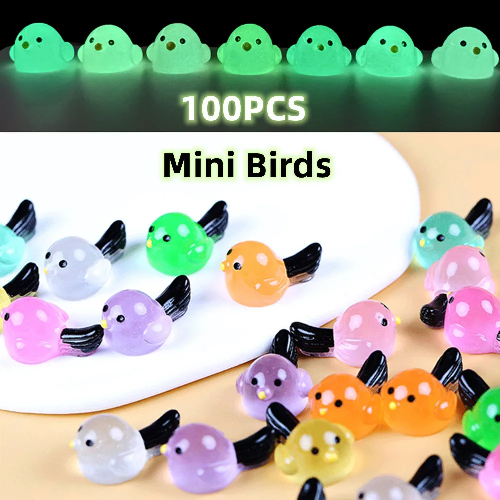 100PCS Luminous Mini Birds Home Decor Miniature Parakeet Glow At Night Bird Fairy Garden Decoration Doll House DIY Accessories