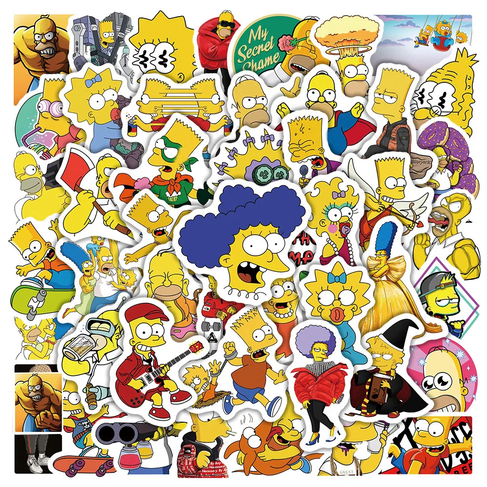 Autocollants du dessin animé Les Simpson pour enfant, stickers amusants à coller sur téléphone, bouteille d\'eau, valise, graffiti, 10/30/50 pièces