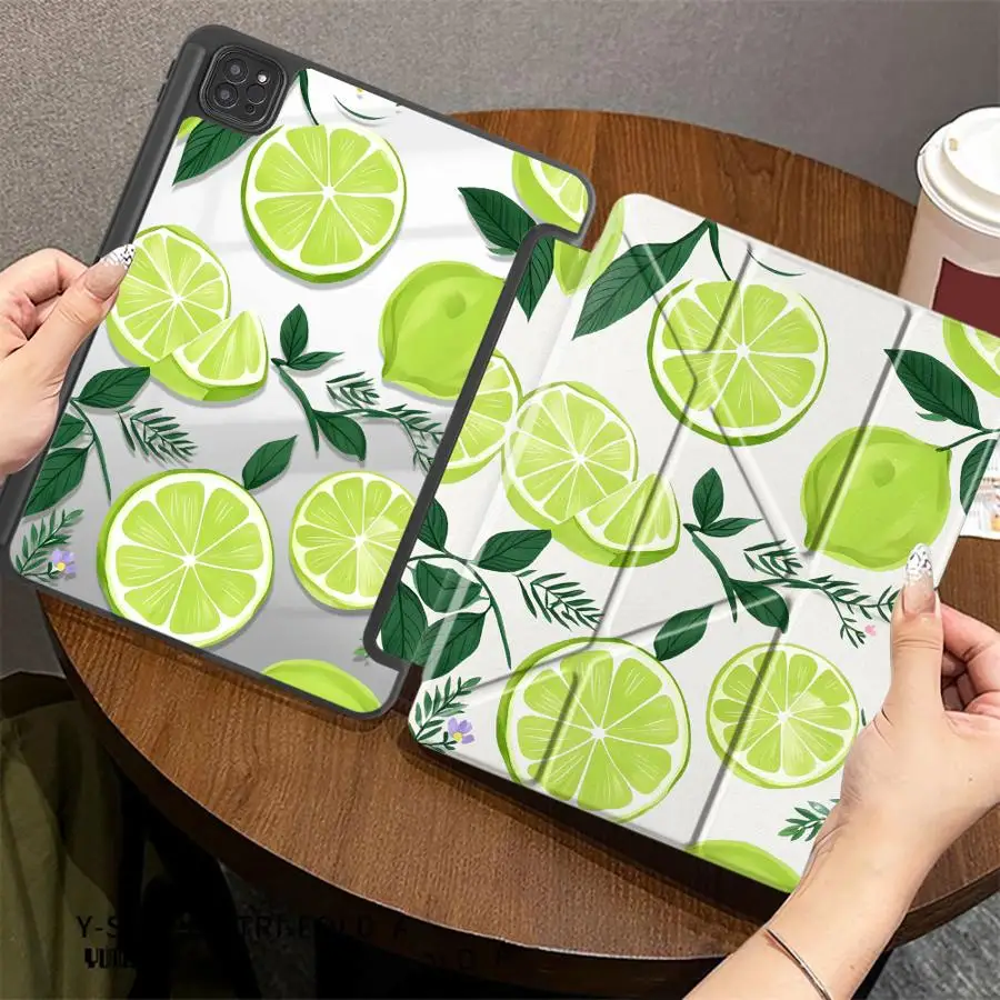 Tablet Case For iPad 12th 9th Pro M4 13 2025 2026 Mini 7 6 5 10th Gen 11th Air 8 M2 M3 3 With Pen Slot Cover Lime Slice Green