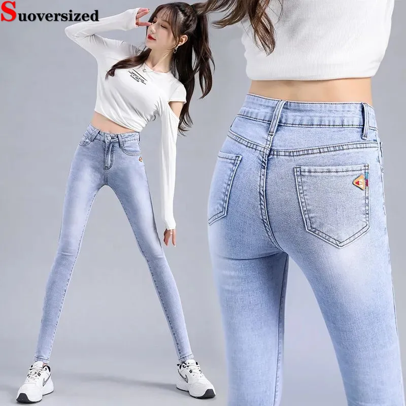 

Skinny High Waist Ankle-length Pencil Jeans Strecth Slim Basic Casual Lifts Hip Vaqueros Women Korea New Streetwear Denim Pants