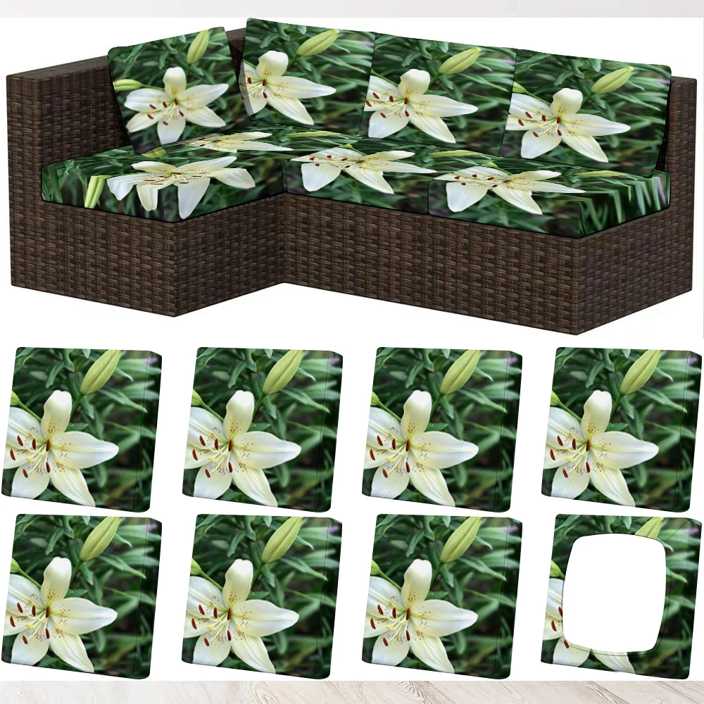 Summer Outdoor Sofa Cover with White Lily Print, Milk Silk Fabric, Pet - Friendly, Machine - Washable, No