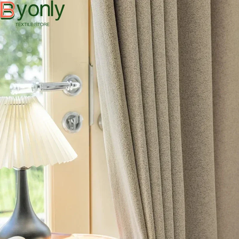 

2025 Nordic Style Curtains for Living Dining Room Bedroom Beige Simple Thickened Thermal Insulation Imitation Cashmere Custom