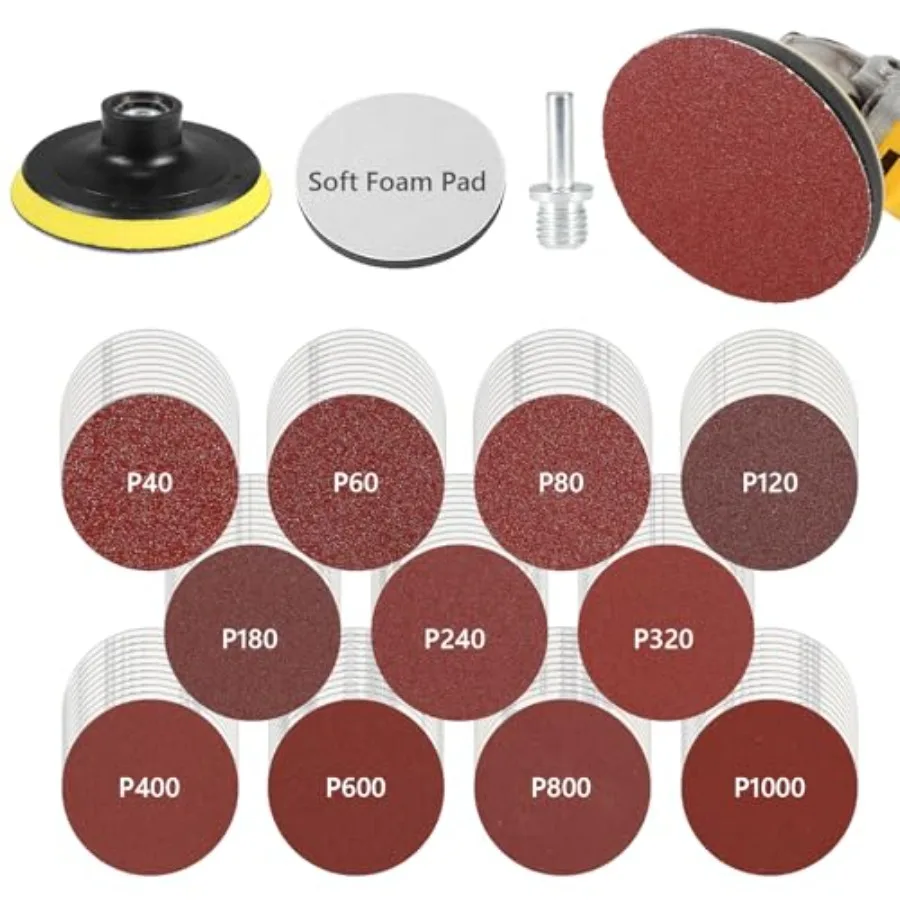 

113PCS Angle Grinder Sanding Kit, 4 Inch 40-1000 Grits Sandpaper with Cushion Pads and Hook and Loop Backing Pad 5/8-11 Thread,