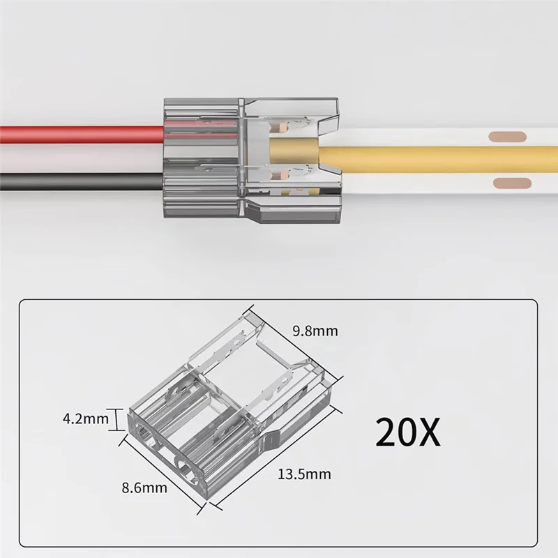 

B-Est No Dark Zone 8Mm 2Pin LED Strip Connectors Set Of 20, Transparent And Seamless For LED Tape