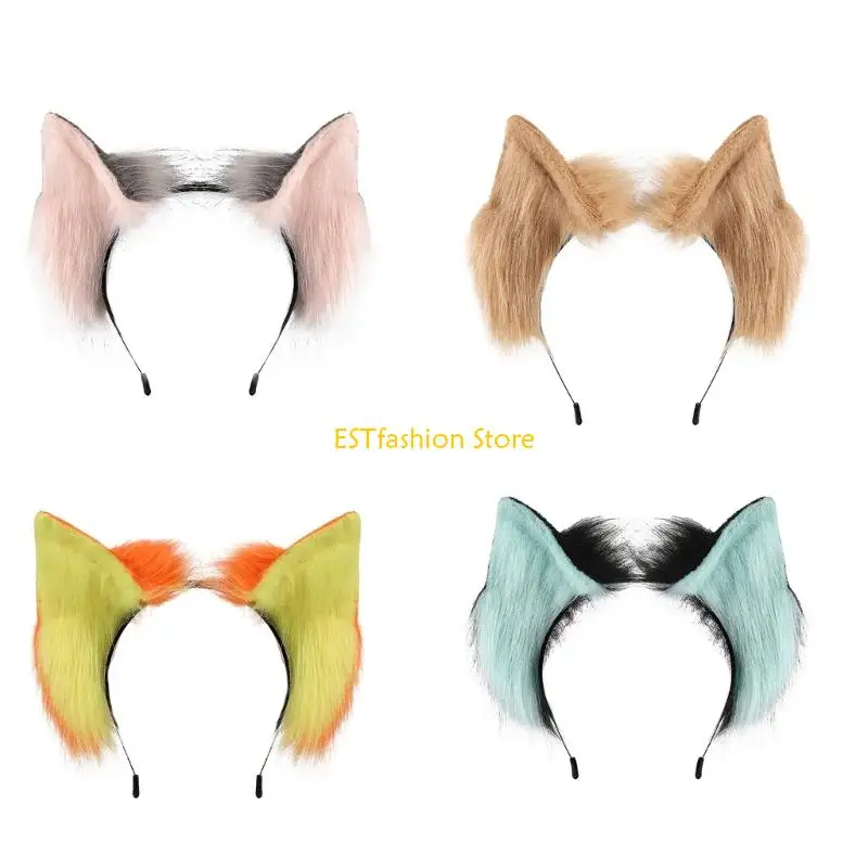 Y5GC Anime Cosplays Plush Cats Ear Headbands Adjustable Soft Gradients Color Hair Accessory For Halloween Daily Wear
