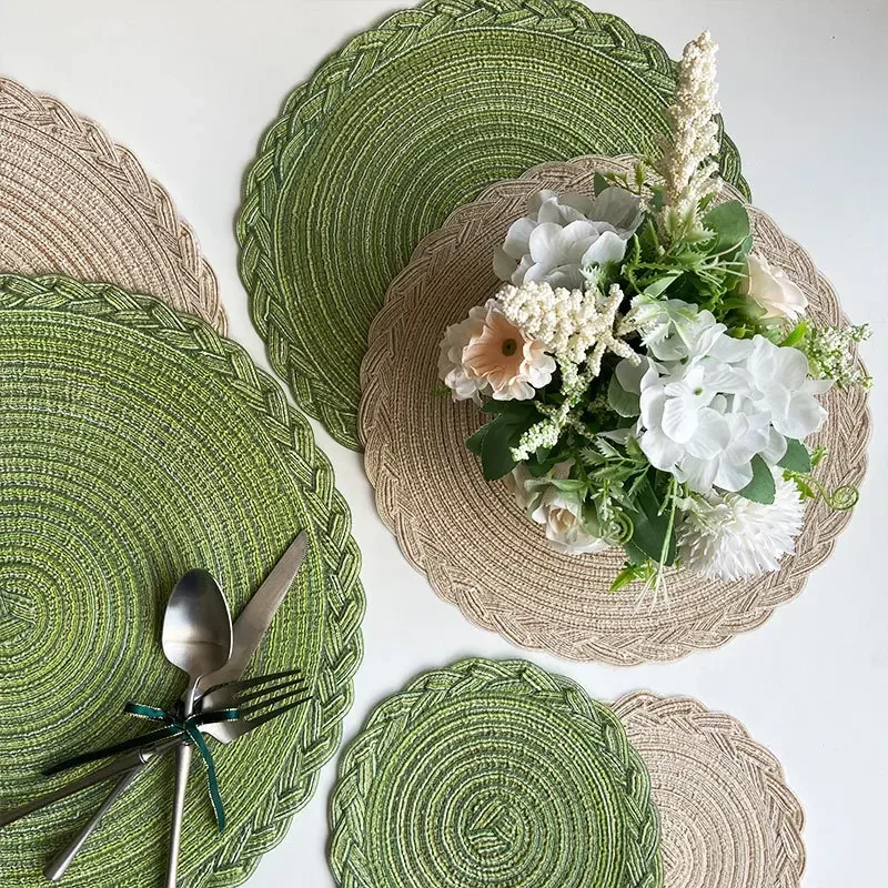 Ins Style Braided Hair Insulation Pad 10Pcs Semi-Manual Round Placemats for Party Banquet Pretty Food Placing Background Cloth