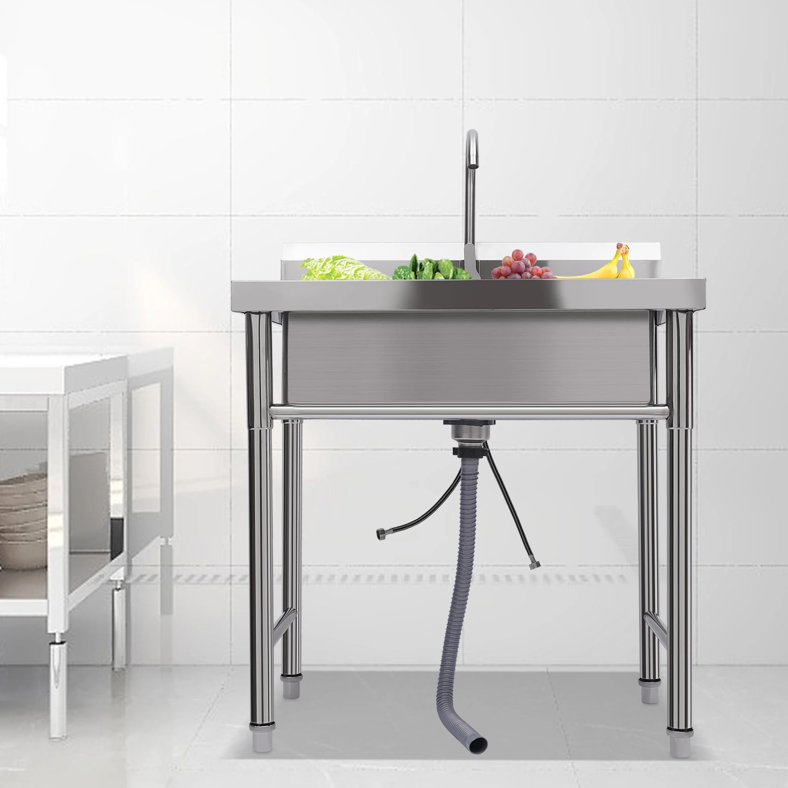 

Commercial Stainless Steel Sink Single Bowl Deep Basin Kitchen Sink 300kg Capacity for Restaurant Kitchen Laundry Room Garage
