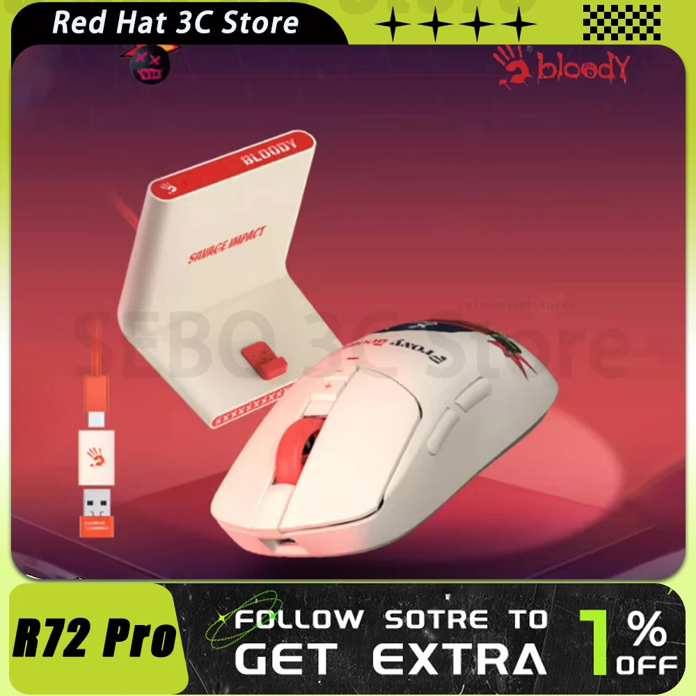 

Bloody Savage Impact R72 Pro Mouse Dual Mode Wireless Gaming Mouse Paw3395 Lightweight Ergonomics Esports Mice PC Accessories