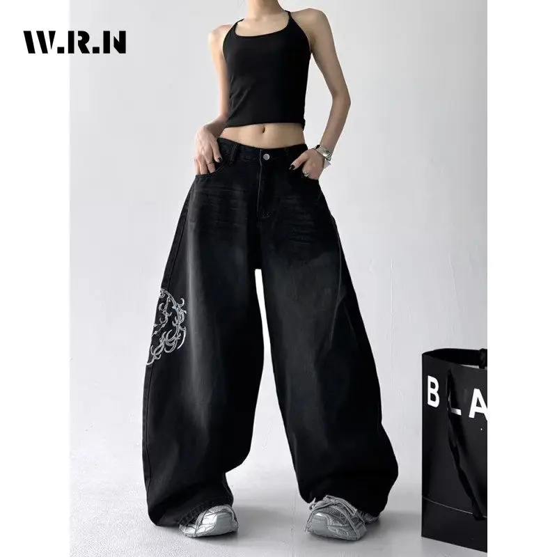 

Women Vintage Embroidery Y2K Baggy Jeans Female High Waist 2000s Wide Leg Denim Pants American Retro Harajuku Trouser Feamle