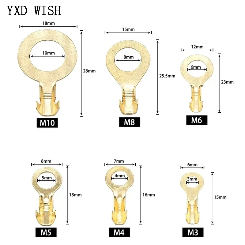 150pcs/set Round Terminal Block DJ431 O-type Lugs Terminals M3-M10 Cold-Pressed Connector Copper Tab Wiring Nose Combination Set