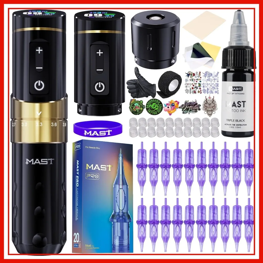 

Mast Flip3 Tattoo Gun Kit Wireless Machine 7 Strokes Length Coreless Motor Pro Needles Cartridges 2 Batteries Power Supply
