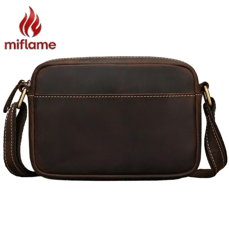 

Men's Crazy Horse Leather Crossbody Shoulder Bag Lightweight Top Grain Leather Phone Umbrella Pocket Casual