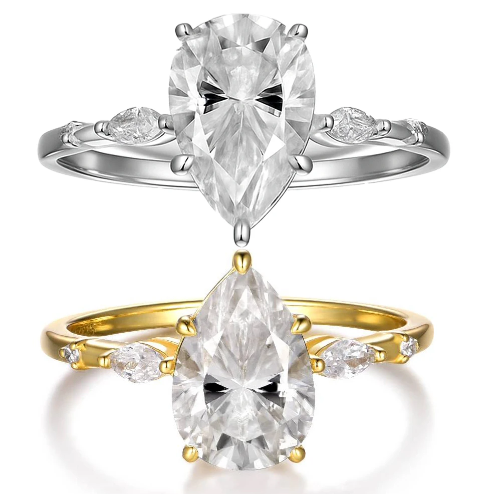 

Shining 2ct Pear shaped Moissanite Women Ring with Certificate 100% Passed Diamond Test S925 Silver Jewelry Rings Gift