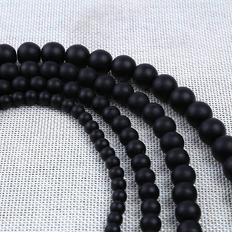 Noter 4/6/8/10/12mm Onyx Stone Beads For Jewelry Making Black Round Frosted Strand DIY Bracelet Earrings Armbandjes Maken