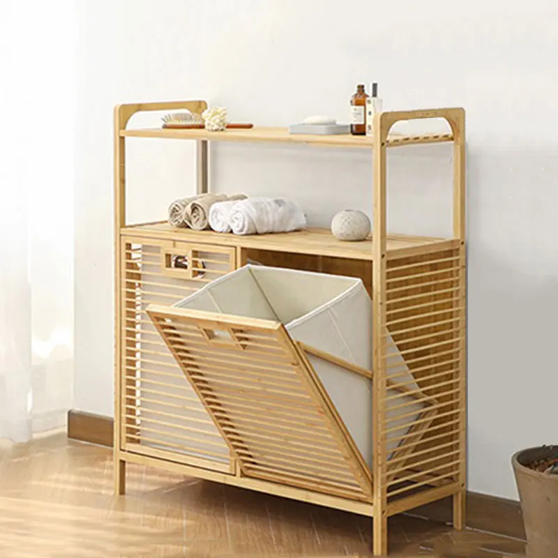 Bamboo Laundry Basket for Bedroom Multi-Layer Clothing Organizer Minimalist Floor Storage Cabinet Classification Home Organizer
