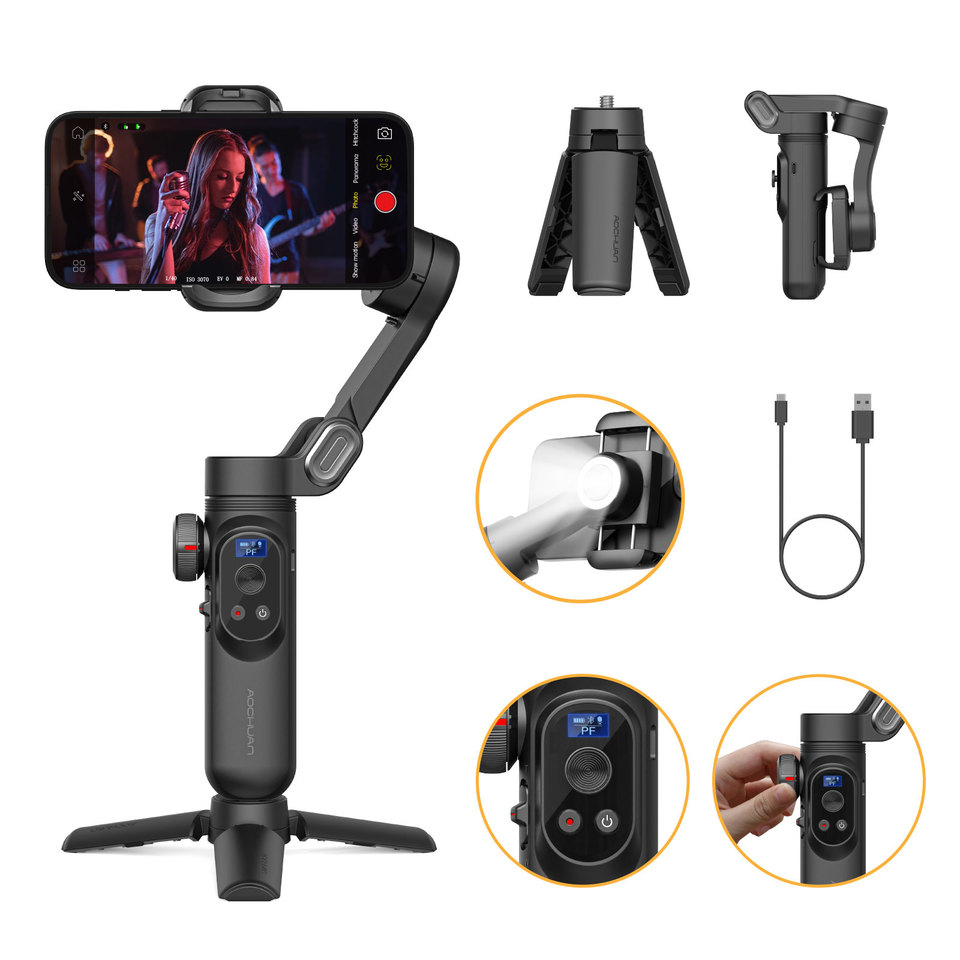  AOCHUAN Smart XPro Smartphone 3 Axis Gimbal Stabilizer For iPhone and Android Smartphone Shooting Video With fill light effect 