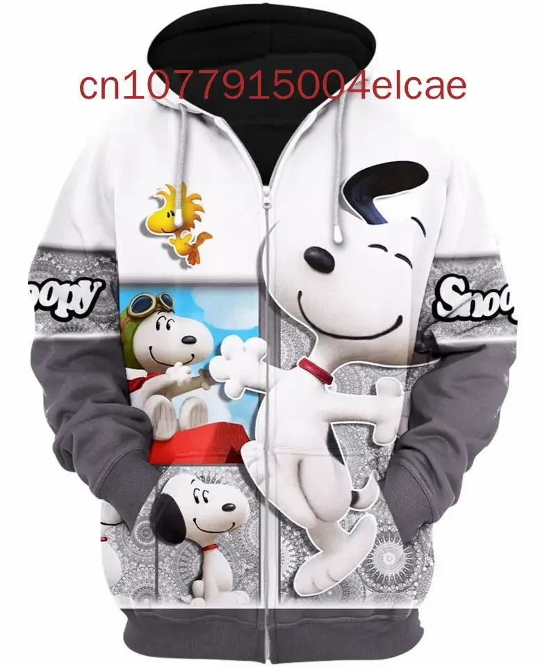 Spring Autumn New Snoopy 3d Zipper Hoodie Casual Street Fashion Men's and Women's Long Sleeve Hoodie Disney Fashion 3d Hoodies