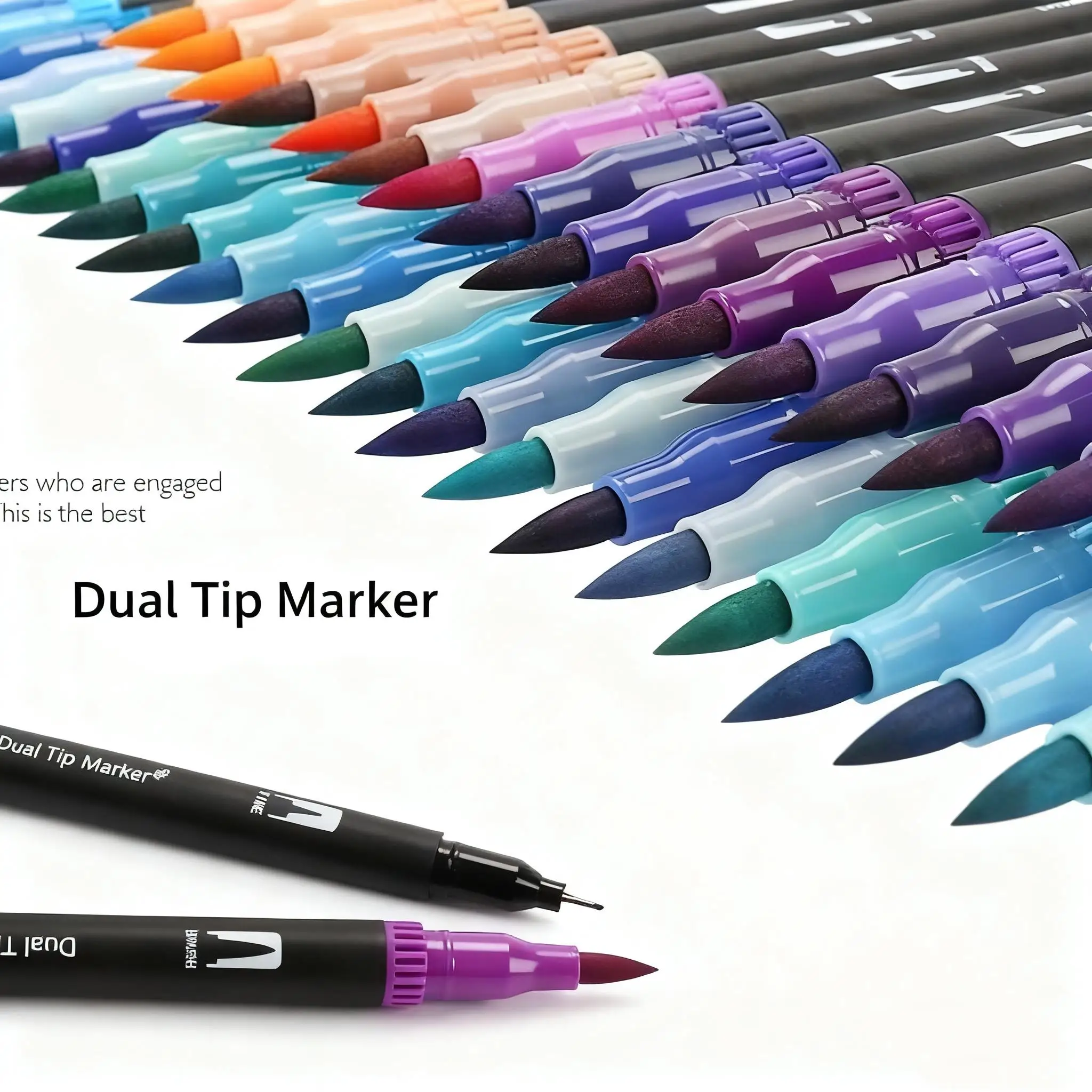 12-60 ألوان مزدوجة الرأس الفن دفتر القلم اللوحة القلم لون قلم تحديد فرشاة تلميح 1-2 مللي متر غرامة تلميح الخط اللوحة