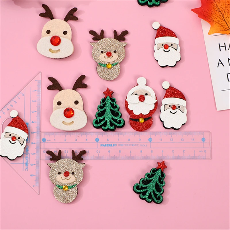 50Pcs/Lot New Cloth Christmas Deer Santa Claus Charm Connectors Diy Bag Hair Jewelry Making Ornament Christmas tree Accessories