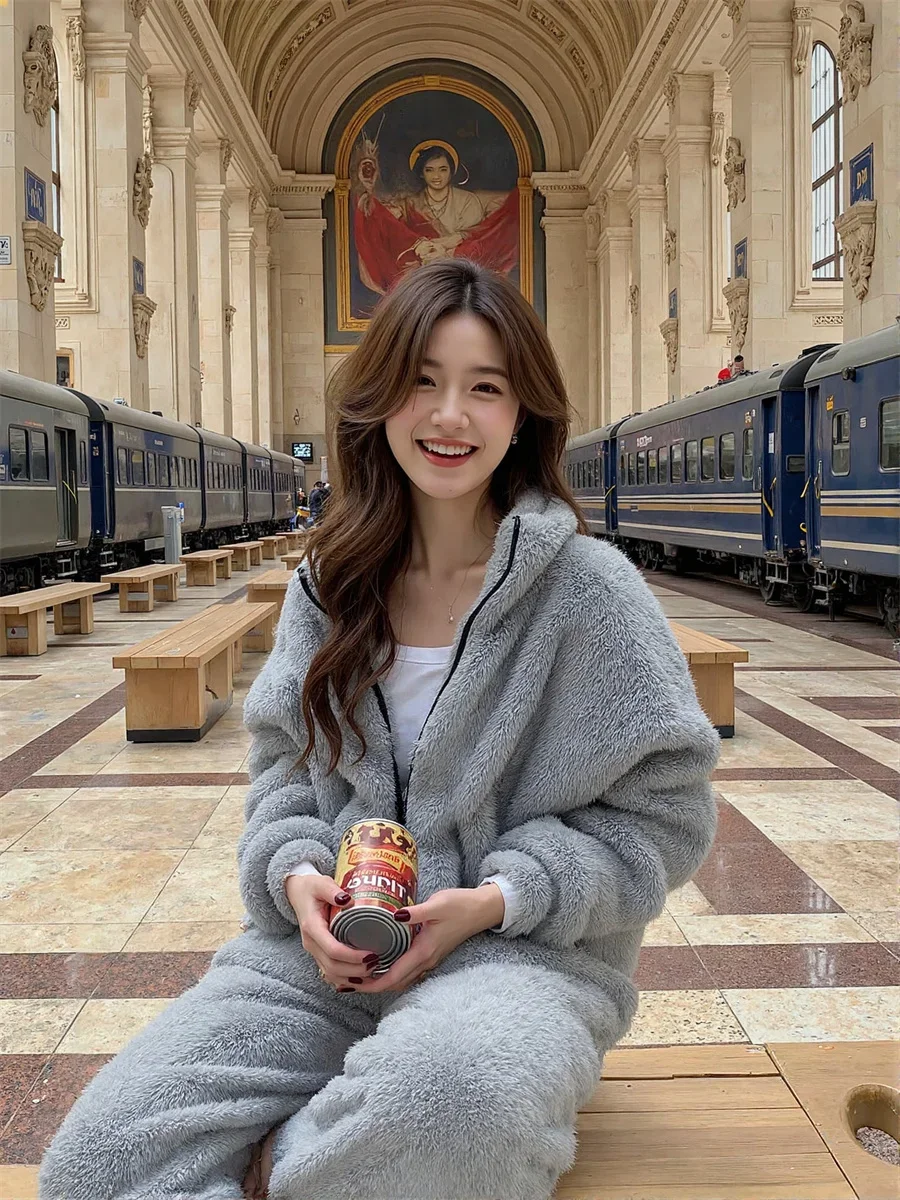 

Meticulously Tailored Pajama Sets Women Premium Cotton Long Sleeve V-Neck Top Elastic Waist Pants Elegant Thermal Sleepwear