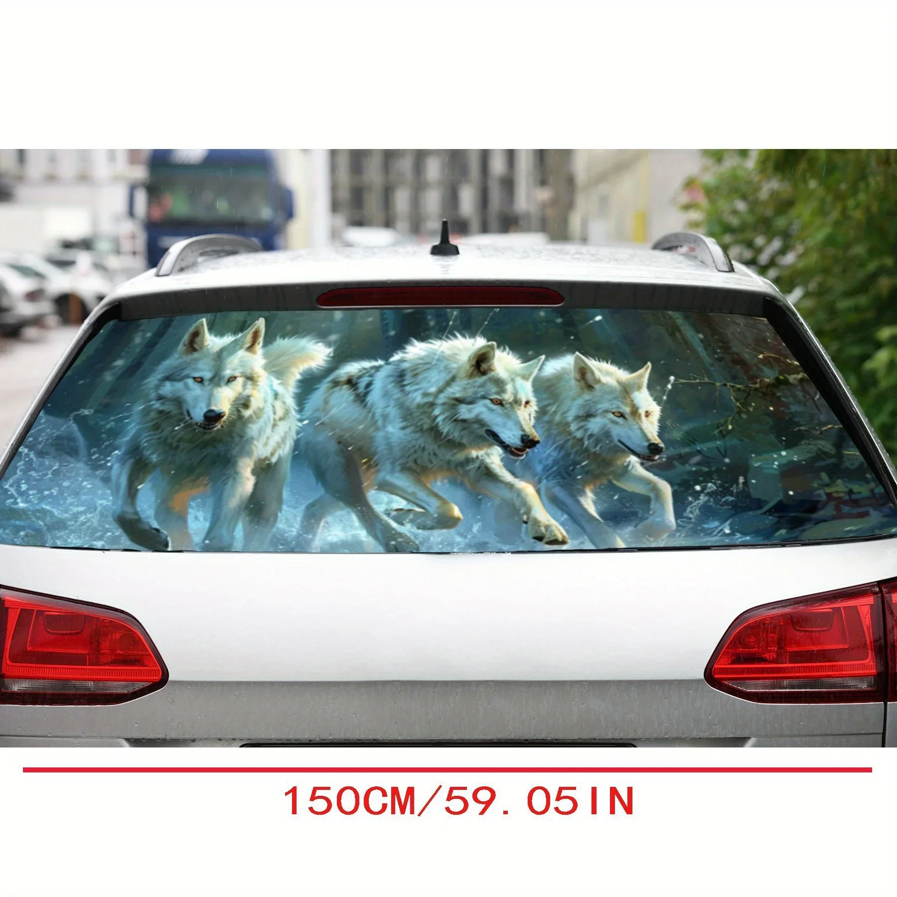 Ice Field Wolf Run PVC Perforated Car Vinyl Wraps, Privacy Enhancing Design for Rear Window, Car Rear Windshield Sticker for Mos