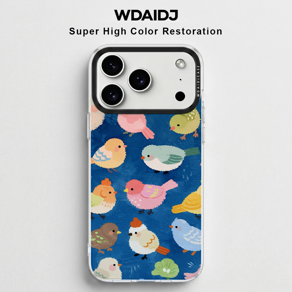 Colorful Cartoon Bird Print Phone Case For iPhone 13 14 15 16 17 Scratch Resistant TPU Case In Playful Watercolor Style
