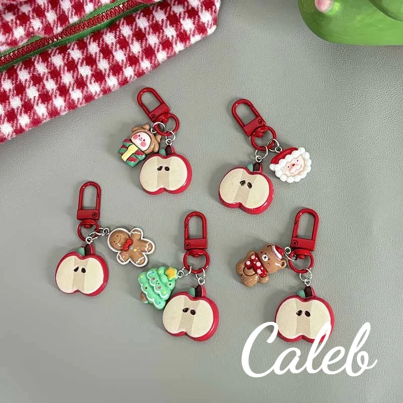 1PC Christmas Caleb Apple-Themed Keychain Backpack Charm Gingerbread Man Santa Claus Christmas Tree Backpack Accessories